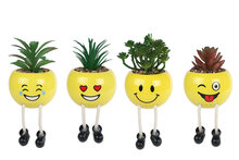 Bloempotje Smile &ndash; met plantje geel &ndash; aardewerk &ndash; 9 &times; 9 &times; 13 cm &ndash; diverse uitvoeringen