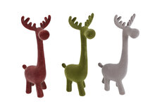 Decoratie Hert &ndash; groen/d.oranje/l.taupe flock &ndash; kunststof &ndash; 16 &times; 11 &times; 27 cm &ndash; diverse uitvoeringen