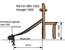 Robinia heuvelglijbaan met bordes voor openbaar gebruik 290cm x 150cm (voorbeeld uitvoering)