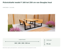 Picknicktafel model F 160 tot 250 cm van Douglas hout