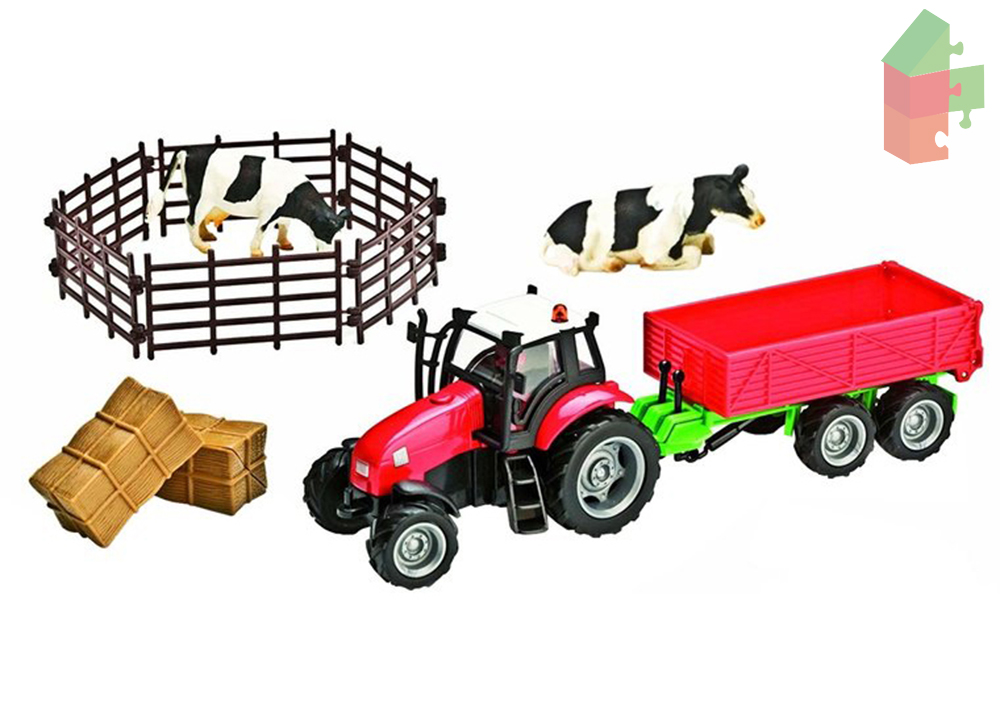 Kids-Globe-Farm-set-met-rode-aanhanger - Speelgoed Betuwe