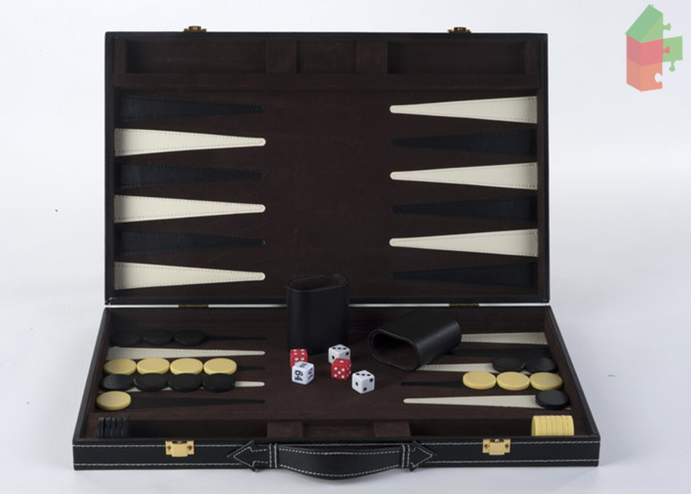 Backgammon Piping Groot 18" - Bruin/Ivoor, Afm. 45,5 X 30,5 X 6 Cm