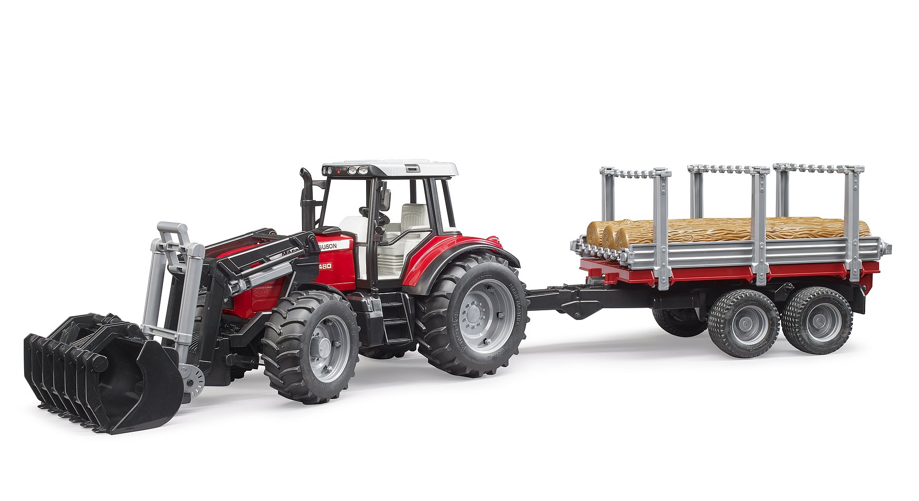 Bruder Massey Ferguson 7480 Met Voorlader En Houttransporter 1:16