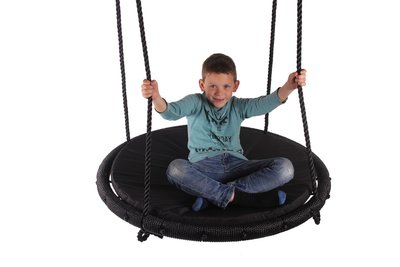 Nestschommel Zwart 100 Cm Met Zwart Kussen En Pp Touwen