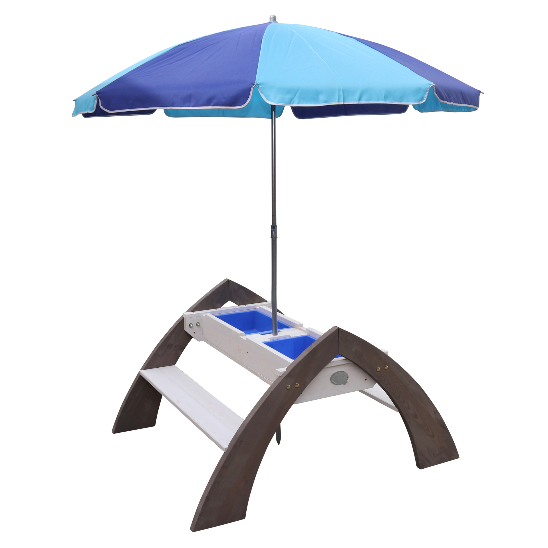 AXI Delta Zand & Water Picknicktafel Grijs/wit - Parasol Blauw