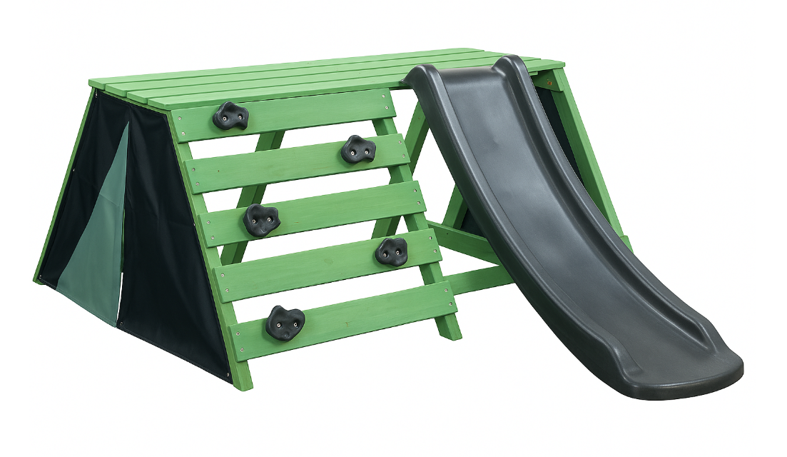 SwingKing Speeltoestel Charlie Groen + 1,2 meter Glijbaan &ndash; Compact Buiten Speeltoestel voor Kinderen