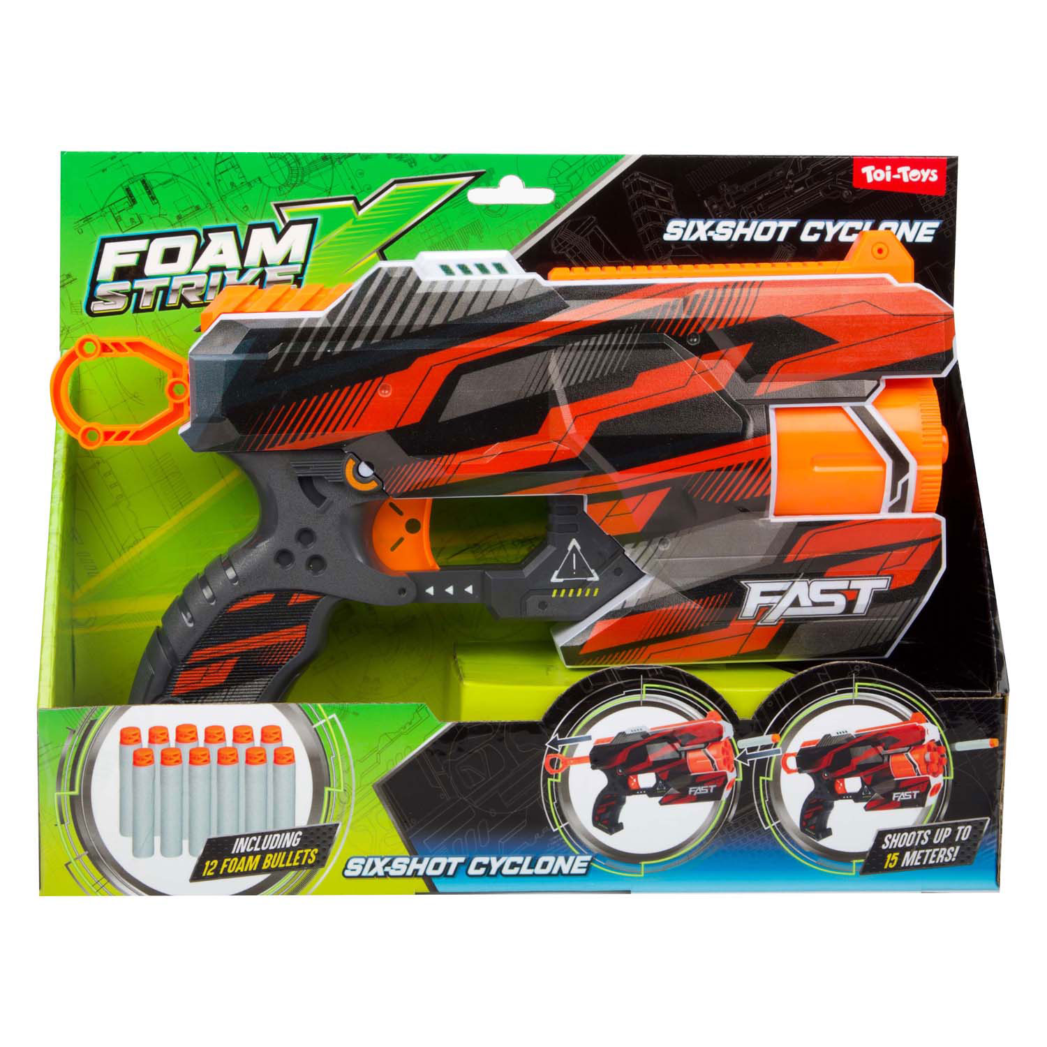 Foam Strikex Afschietpistool Six-Shot Cyclone met 12 Foampijlen