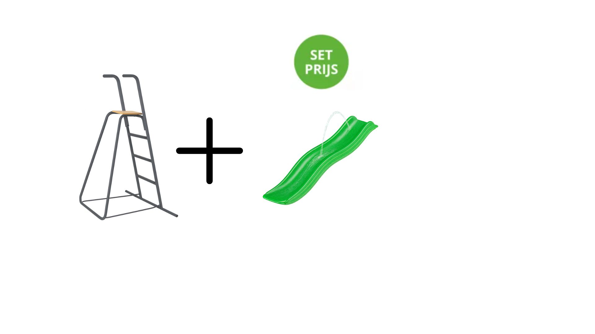 Complete glijbaanset 1,75 m met losse trap en wateraansluiting Appelgroen