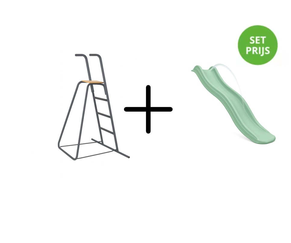 Complete glijbaanset 1,75 m met losse trap en wateraansluiting Pastel Groen