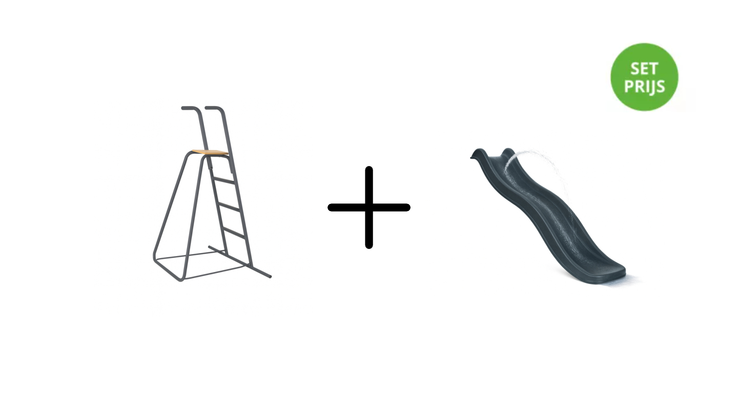 Complete glijbaanset 1,75 m met losse trap en wateraansluiting antraciet