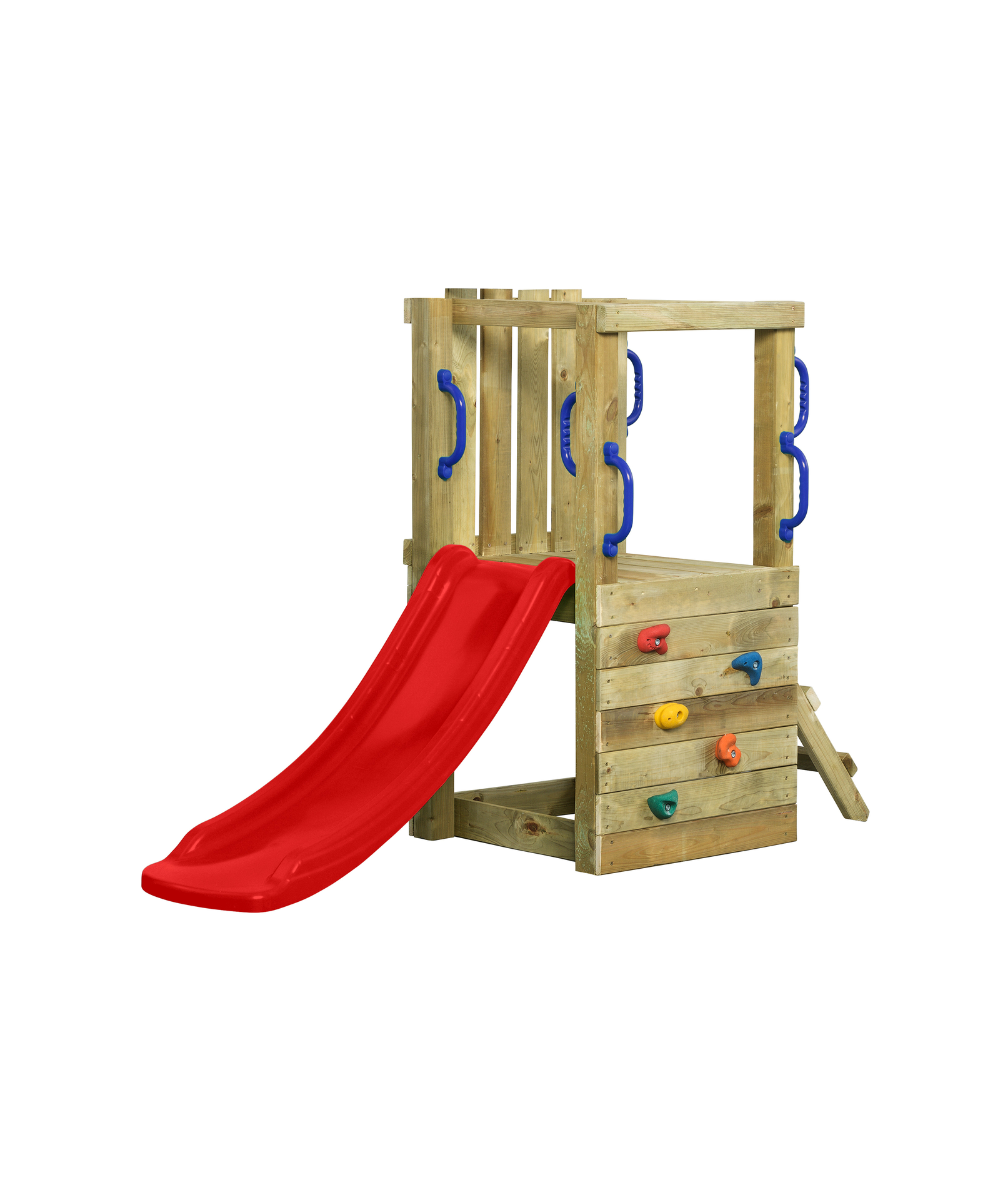 Compact houten speeltoestel met glijbaan en klimwand - SwingKing Irma
