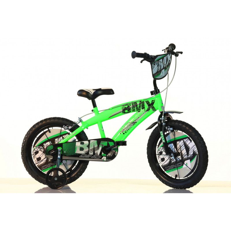 14 inch BMX kinderfiets groen met zijwieltjes Dino Bikes