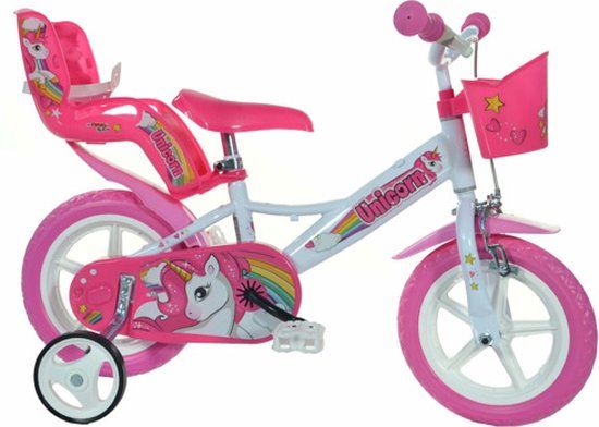Kinderfiets 12 inch unicorn meisjes met zijwieltjes Dino Bikes