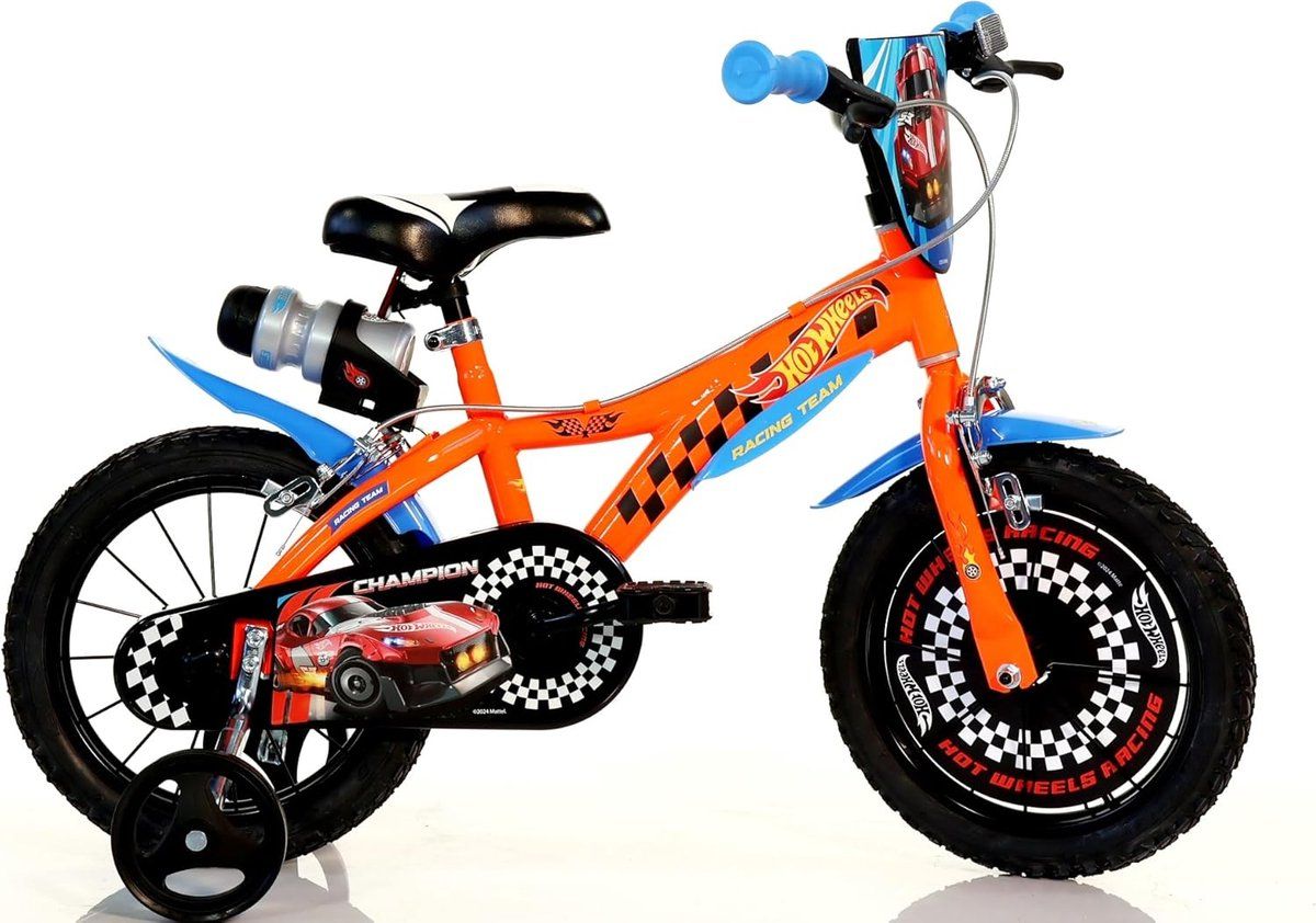 Kinderfiets 16 inch Hot Wheels oranje met zijwieltjes - Dino Bikes