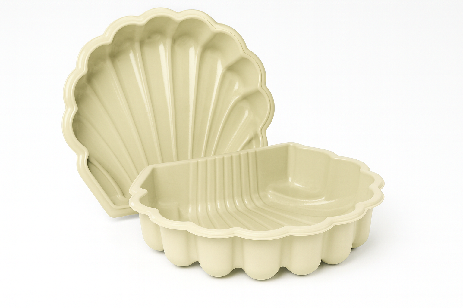 Schelp zandbak met deksel pastel wit - 2-delig voor zand en water