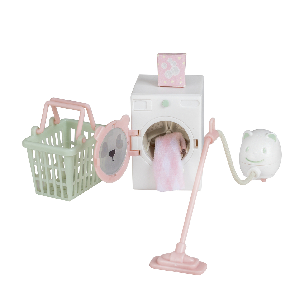 Lundby schoonmaakset poppenhuis - wasmachine, stofzuiger en wasmand