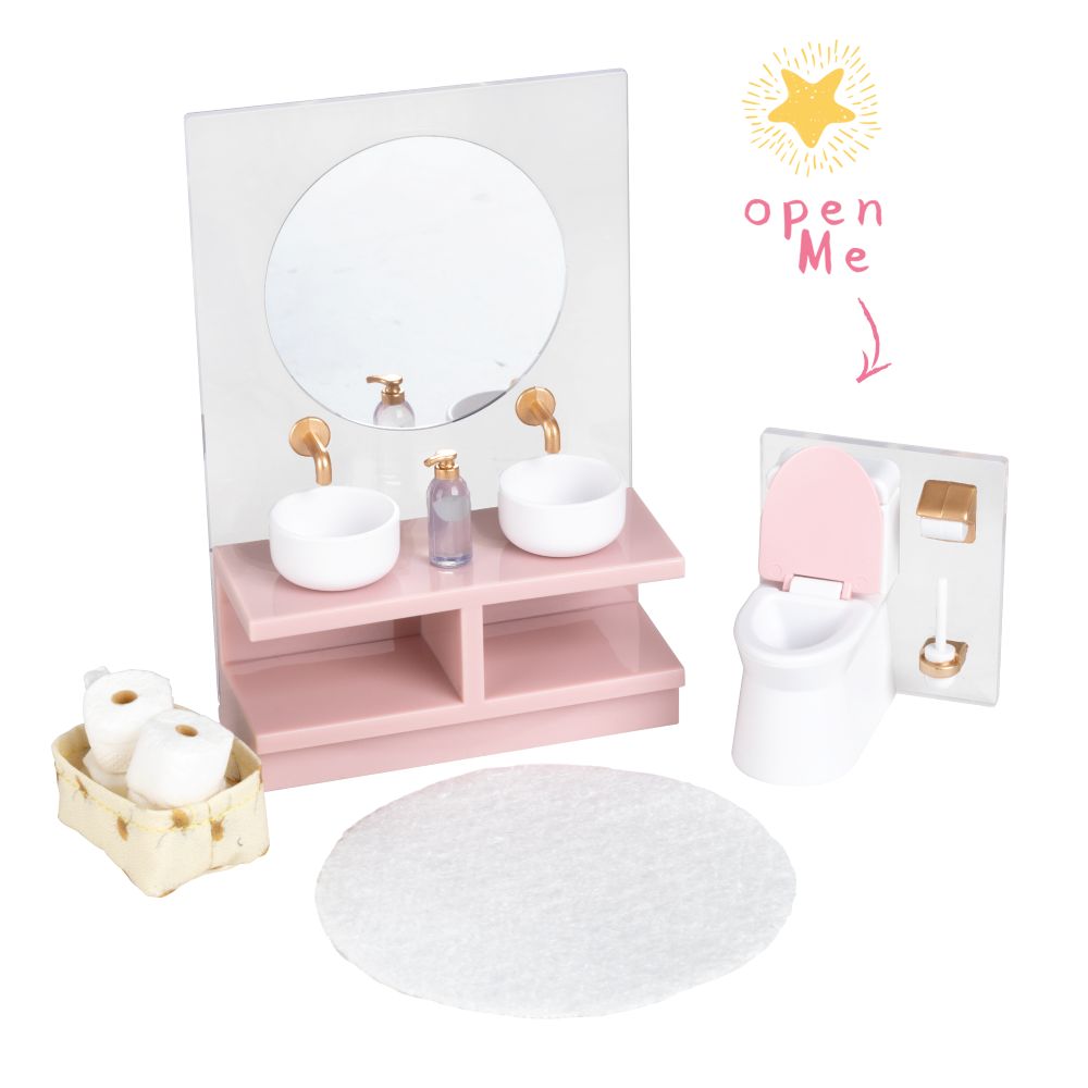 Lundby poppenhuis badkamer set met wastafel, spiegel en toilet