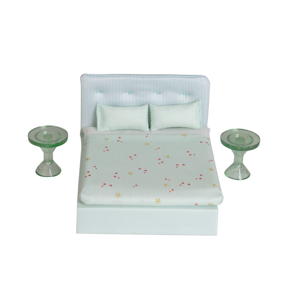 Lundby poppenhuis slaapkamer met gestoffeerd bed (1:18, groen)