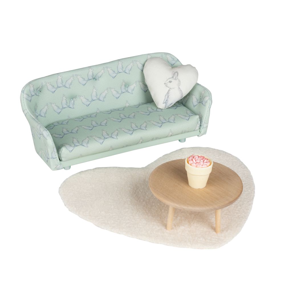 Lundby poppenhuis bank mintgroen met salontafel en accessoires
