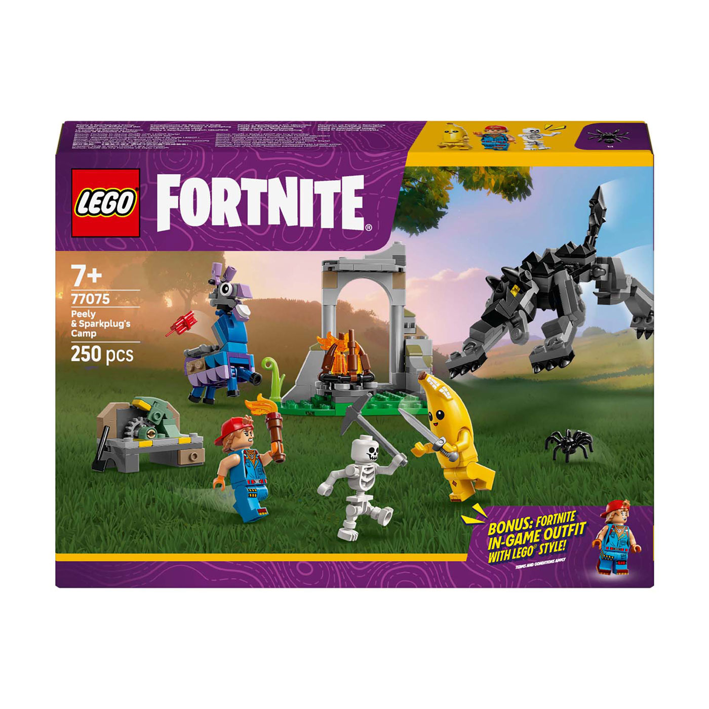 LEGO FORTNITE 77075 Peely en Sparkplugs Kamp