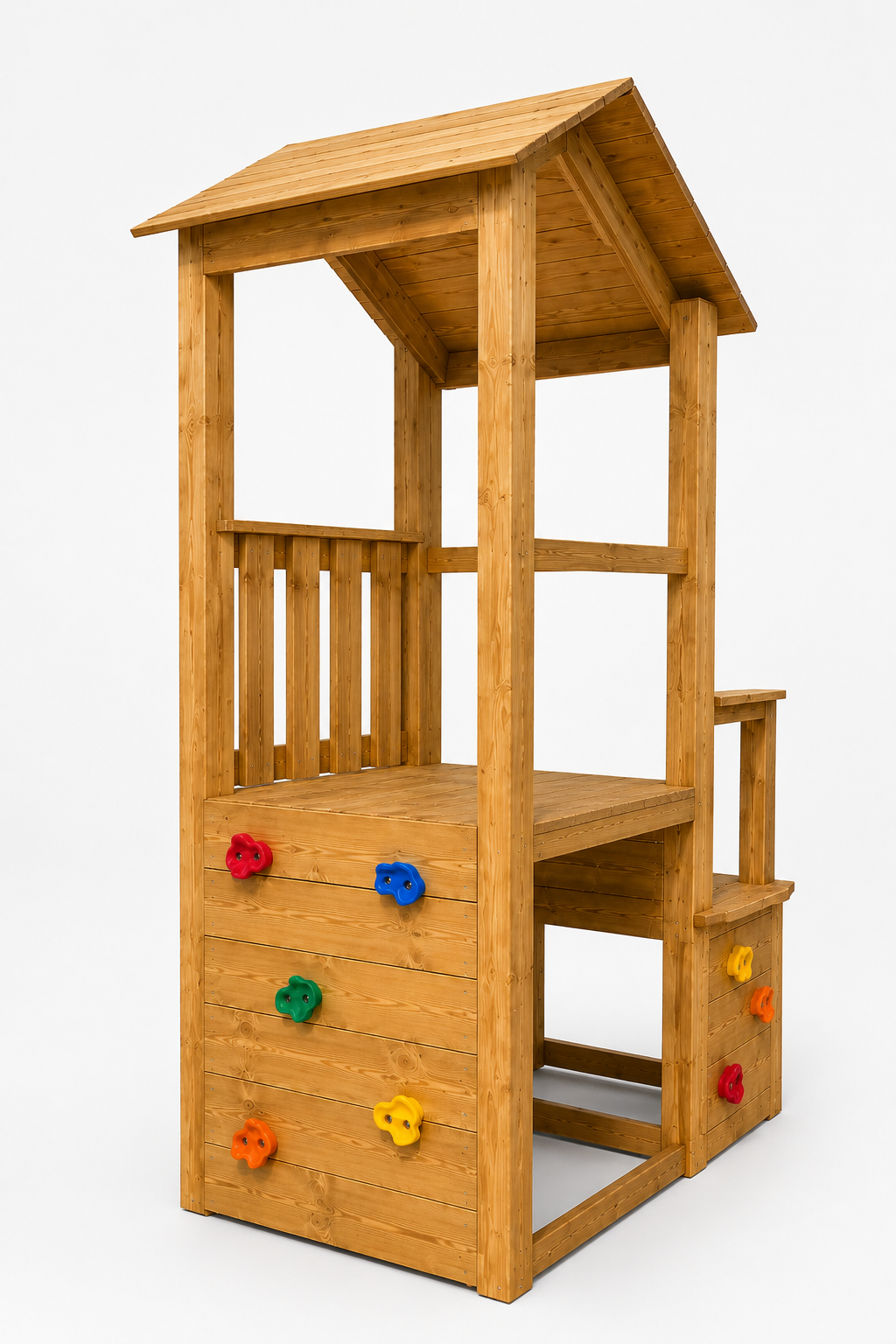 Speeltoren MAX met klimwand en 2 glijbanen (1,75cm + 1,20cm) grenenhout
