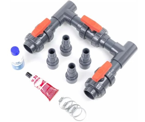 Bypass kit voor zwembad warmtepomp met regelkleppen en fittings