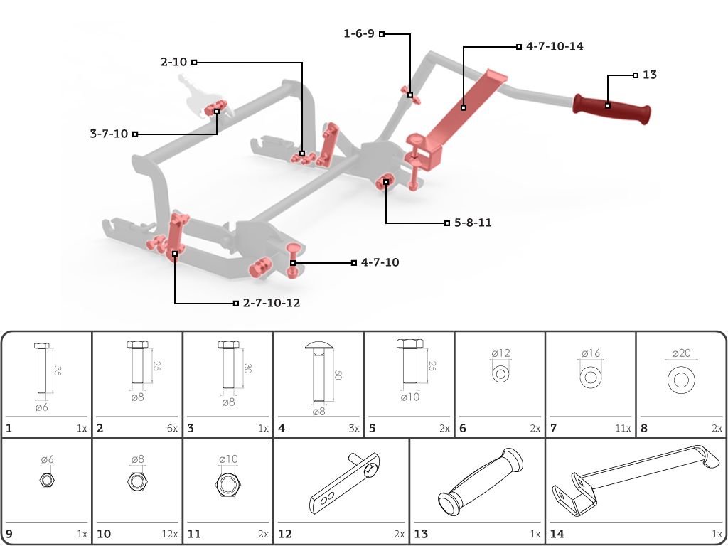 BERG-Onderdeel Skelter - Rear lifting unit - Assembly set