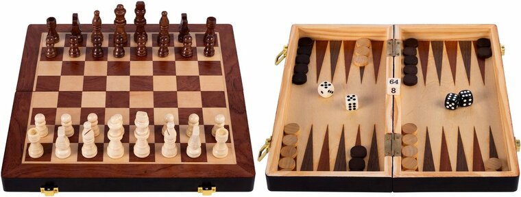 Schaakspel hout opklapbaa 30 x 30 x 5,5 cm - Essenhout