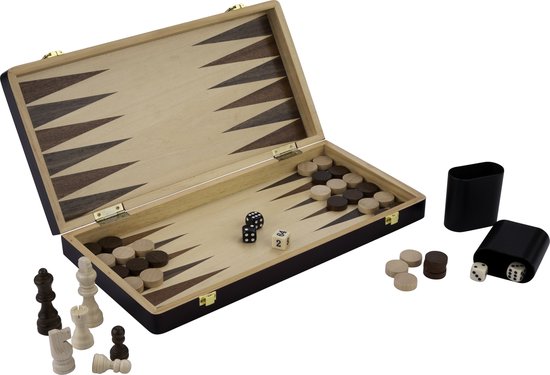 Schaakspel hout opklapbaar 38,5 x 38,5 x 5,8 cm - Essenhout