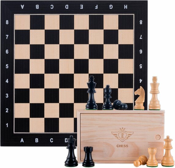 Schaakset ingelegd 40 x 40 cm schaakstukken 76 mm - Zwart, esdoorn