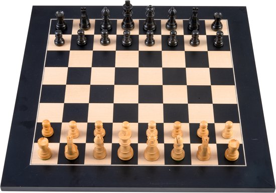Schaakset bord ingelegd, 50 x 50 cm met schaakstukken no. 4 in houten kist - Zwart, esdoorn
