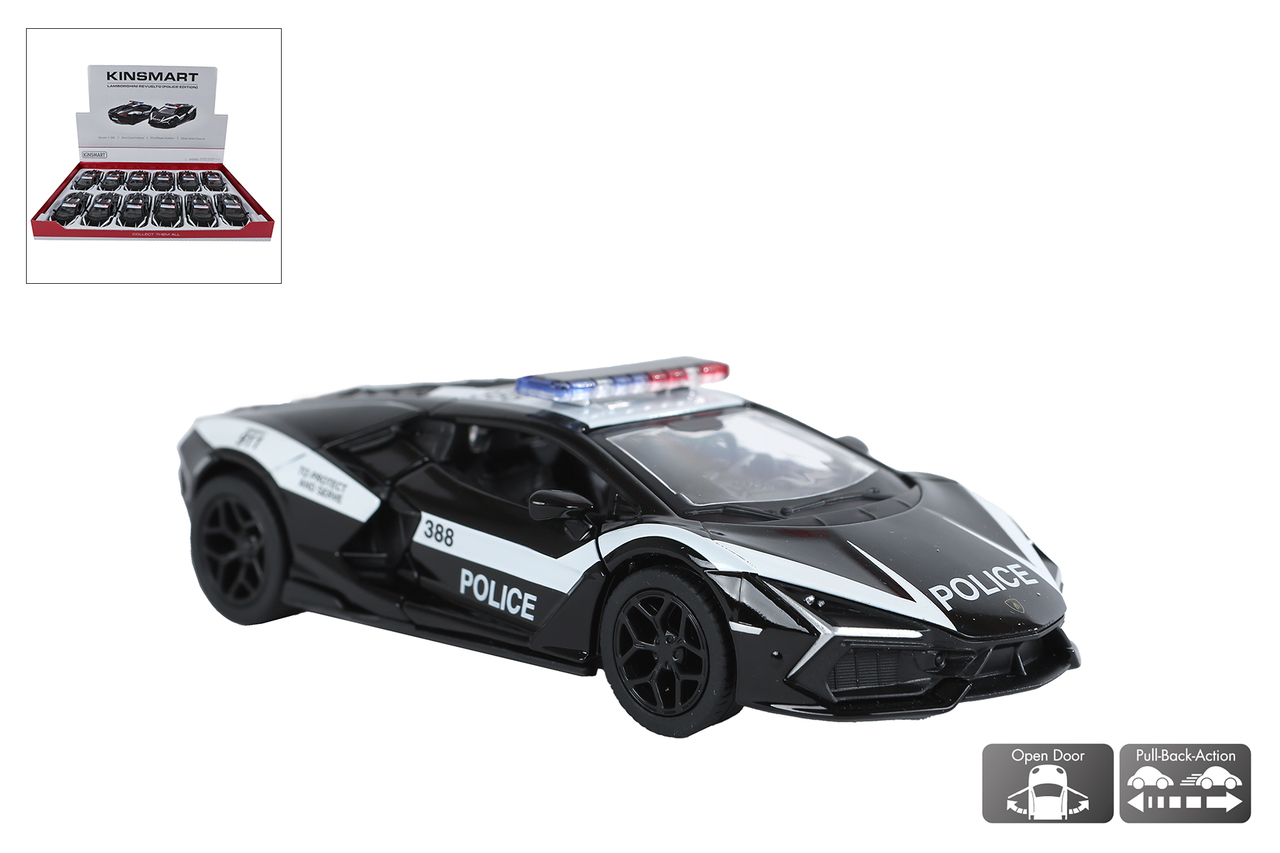Kinsmart Lamborghini Revuelto Police Edition diecast pull-back &ndash; 13 cm