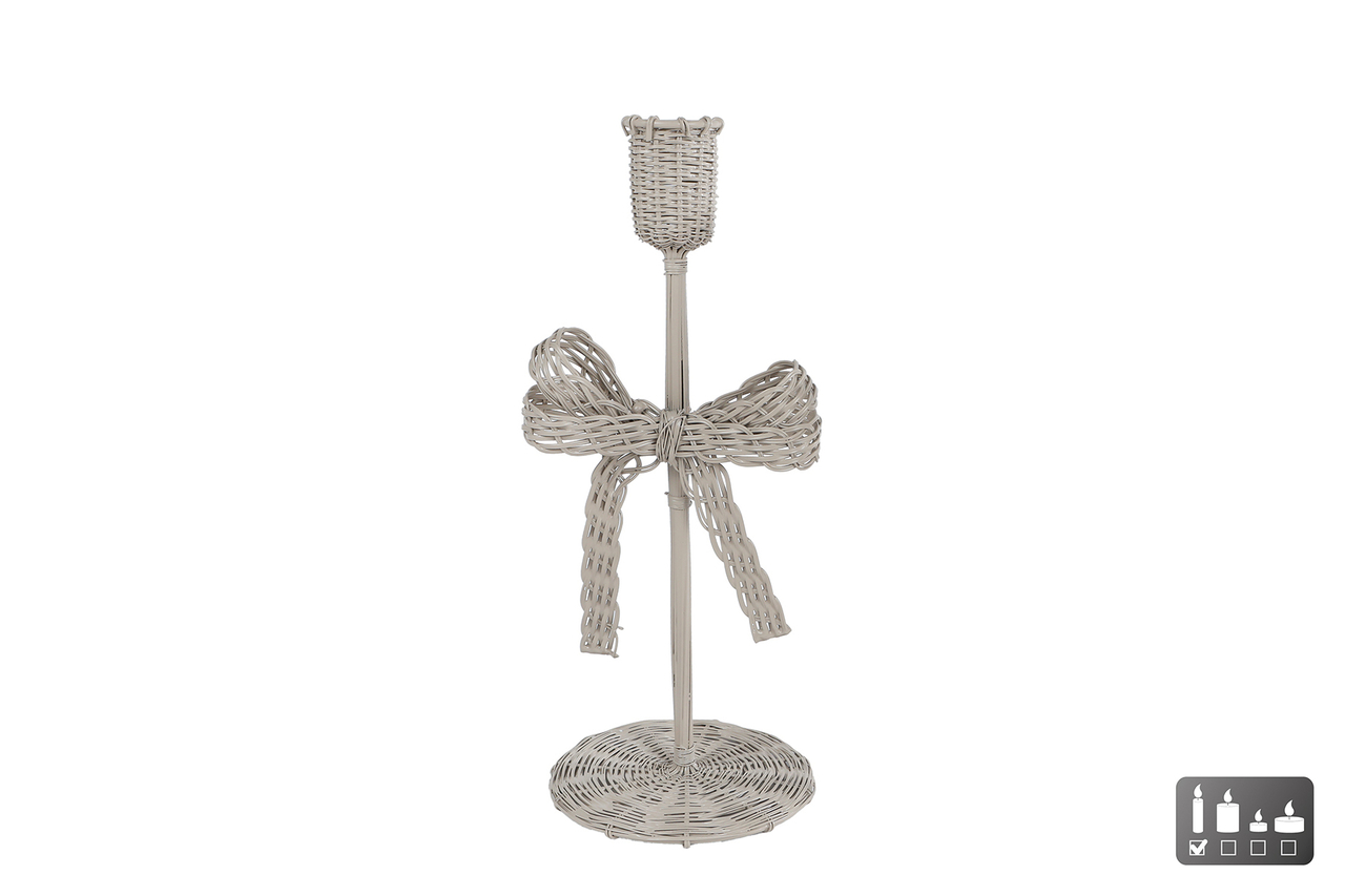 Metalen kandelaar Strik &ndash; beige &ndash; 10 &times; 10 &times; 25 cm