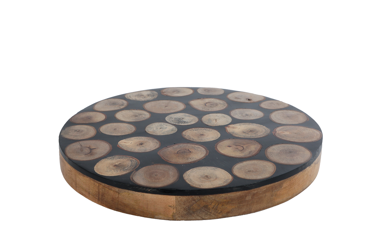 Onderbord Wouter &ndash; naturel/zwart &ndash; mangohout &ndash; 19,5 &times; 19,5 &times; 2 cm