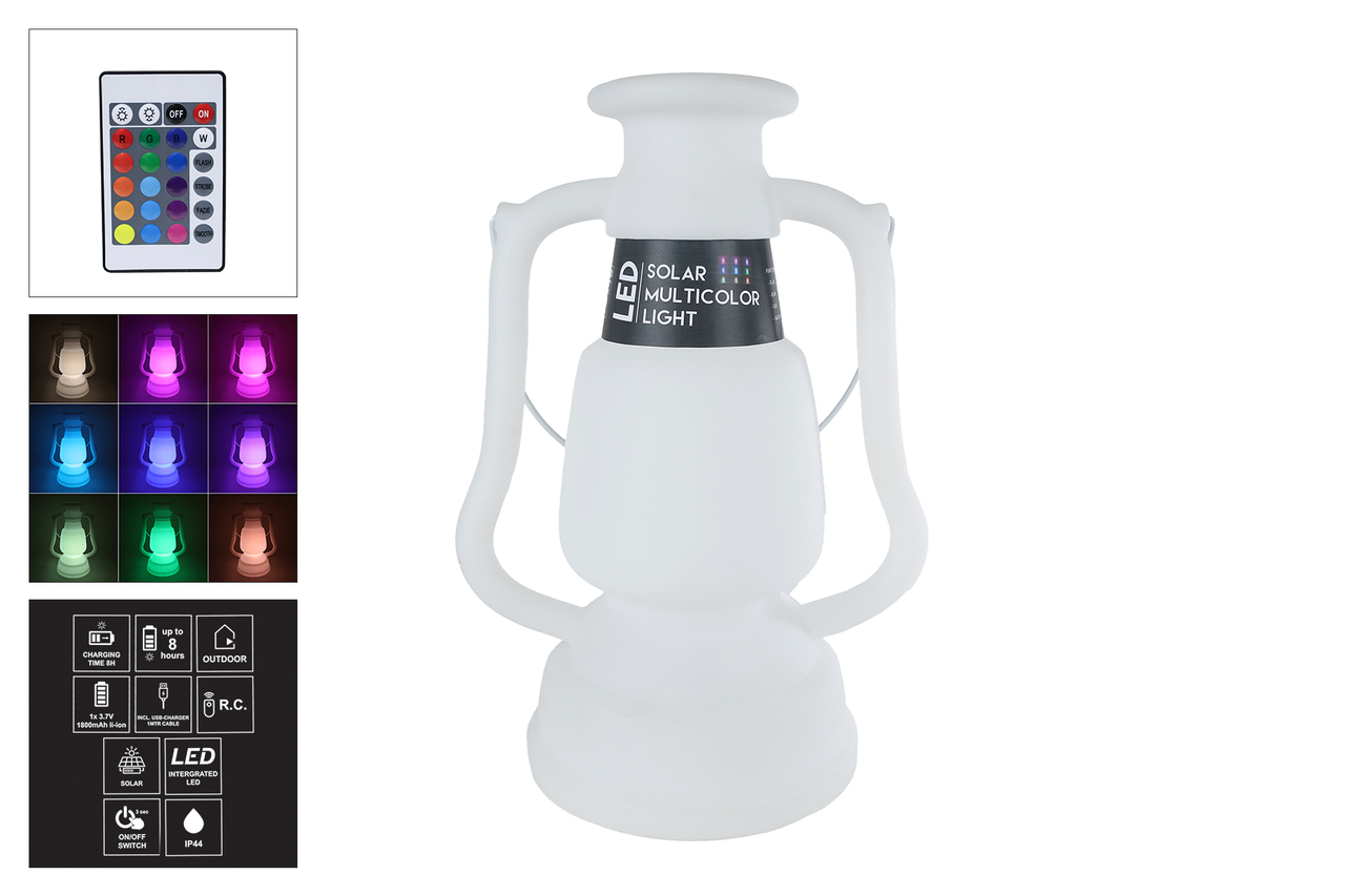Lantaarn LED Lev &ndash; solar met radiografisch bestuurbaar 7 kleuren wit &ndash; kunststof &ndash; 35 &times; 26 &times; 50 cm