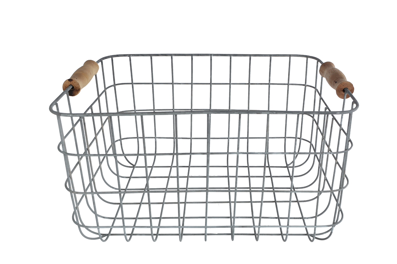 Opbergmand Sjouke &ndash; met handvat nikkel &ndash; metaal/hout &ndash; 38 &times; 28 &times; 21 cm