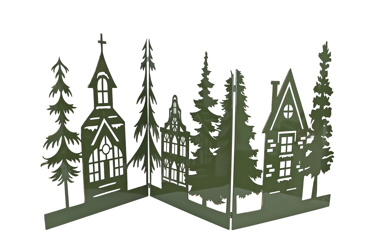 Decoratie shutter Xmas House/Tree &ndash; groen &ndash; metaal &ndash; 171 &times; 0,5 &times; 77 cm