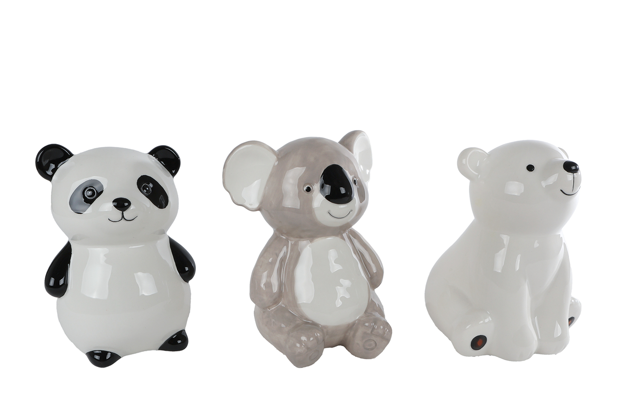 Aardewerken spaarpot Bears &ndash; wit/grijs &ndash; 12 &times; 12 &times; 16 cm &ndash; diverse uitvoeringen