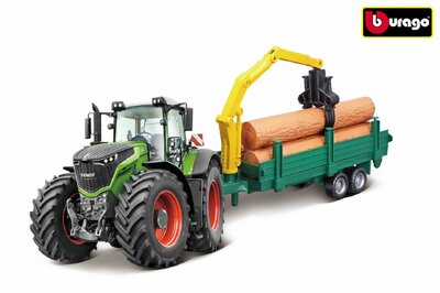 Bburago tractor Fendt 1000 Vario met bosbouwaanhanger