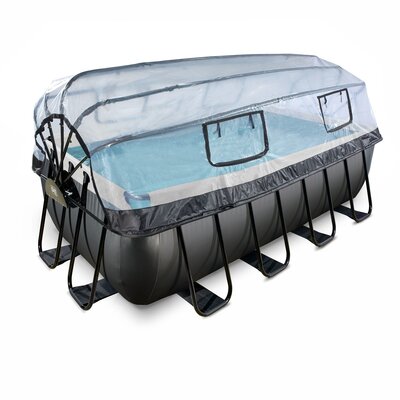 Zwembad Exit Frame Pool 4X2X1.22M (12V Zandfilter) Black Leather Style + Overkapping + Warmtepomp