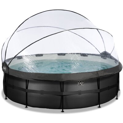 Zwembad Exit Frame Pool Afmeting 488X122Cm (12V Zandfilter) Black Leather Style + Overkapping + Warmtepomp