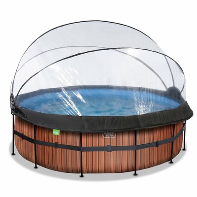 Zwembad Exit Frame Pool Afmeting 427X122Cm (12V Zandfilter) Timber Style + Overkapping + Warmtepomp