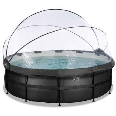 Zwembad Exit Frame Pool Afmeting 450X122Cm (12V Zandfilter) Black Leather Style + Overkapping + Warmtepomp