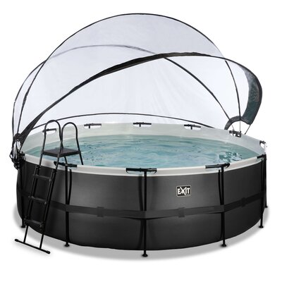 Zwembad Exit Frame Pool Afmeting 427X122Cm (12V Zandfilter) Black Leather Style + Overkapping