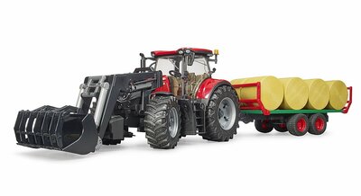 Bruder Tractor Case Ih Optum 300Cvx Met Voorlader En Balen-Transporttrailer