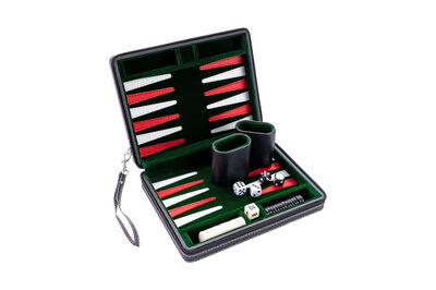 Longfield  Backgammon 9'' black zipper, groen/rood/wit