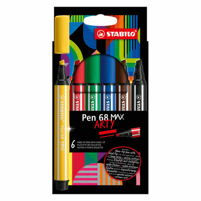 STABILO Pen 68 MAX ARTY - Viltstift Met Dikke Beitelpuntetui, 6 Kleuren
