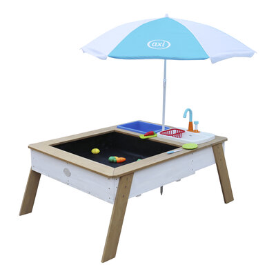 AXI Linda Zand & Water Tafel met Speelkeuken wastafel Bruin/wit - Parasol Blauw/wit