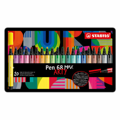STABILO Pen 68 MAX ARTY - Viltstift Met Dikke Beitelpuntetui - 20 Kleuren