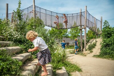 Robinia touwbrug met veiligheidsnet voor openbaar gebruik 900cm x 120cm